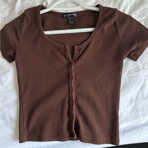 Brown button up tee
